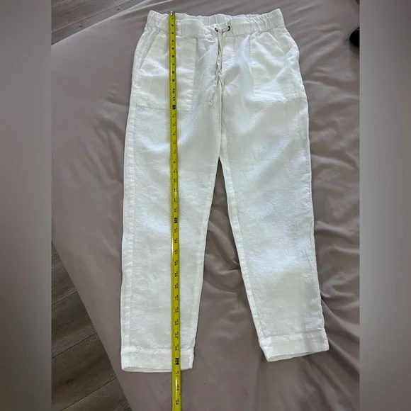 ENZA COSTA • White Women Elastic Drawstring Linen Pants•L/32 waist w/ Stretch • - Picture 7 of 11